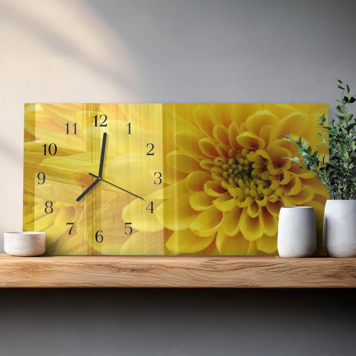WANDUHR aus Glas 60x30 cm - Chrysantheme - Gelb, Glas (60/30/0.4cm) - TULUP