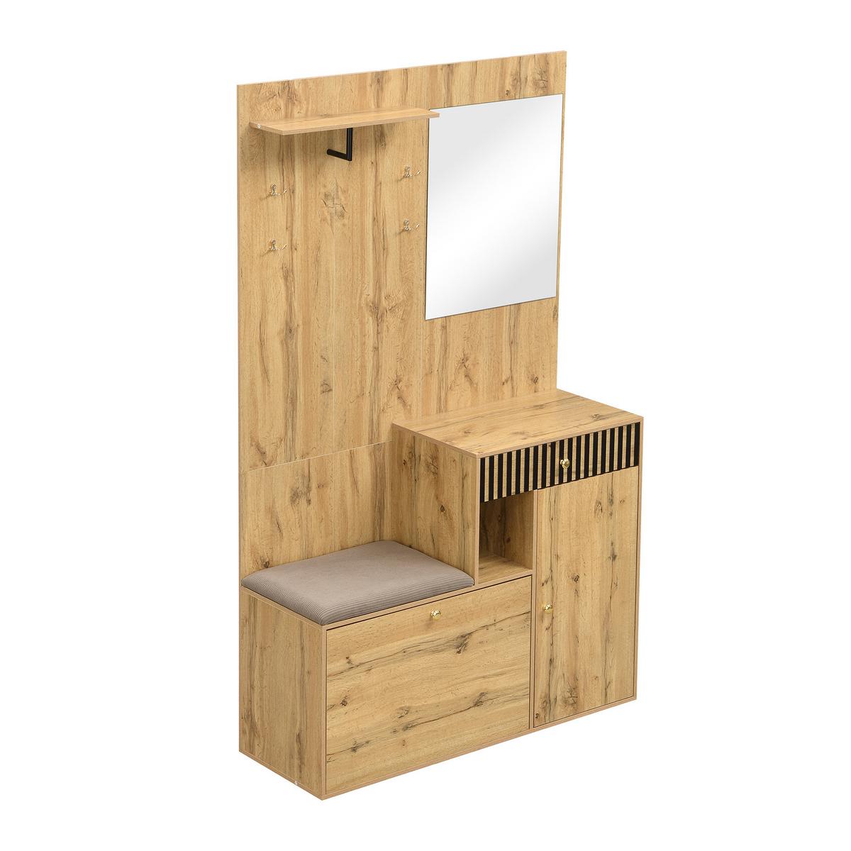 GARDEROBE FÜR FLUR - kombischrank mit Spiegel, Sitzbank und Stauraum - Sonoma Eiche, Glas/Holzwerkstoff (110/186/37cm) - Urban Meuble