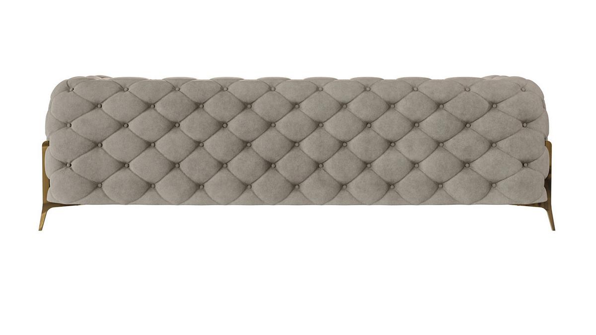 CHESTERFIELD-SOFA 3-Sitzer Lexi Dunkle Creme Samt - Goldfarben/Creme, Holz/Textil (243/75/100cm) - S-Style Möbel