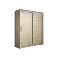 SCHWEBETÜRENSCHRANK Westa I, mit RGB LED Beleuchtung - Silberfarben/Sonoma Eiche, Holzwerkstoff/Metall (150/200/58cm) - MIRJAN24