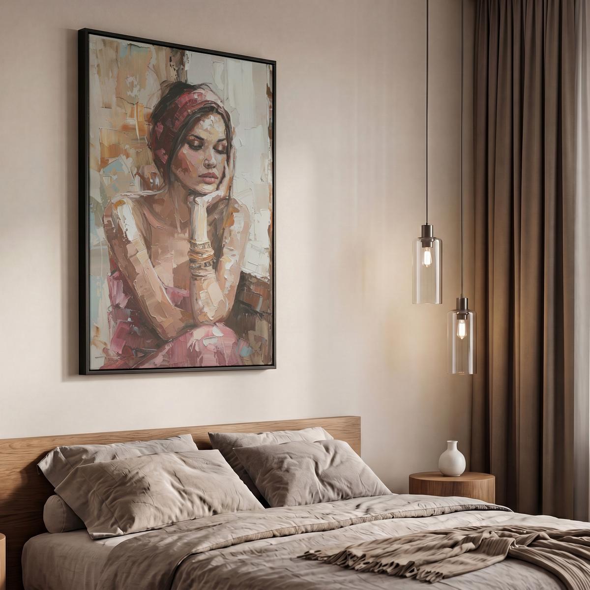 LEINWAND Bilder mit Rahmen - Frau - Lackierung - Porträt - Modern - 60x90 - Altrosa, Textil (60/90cm) - MuchoWow