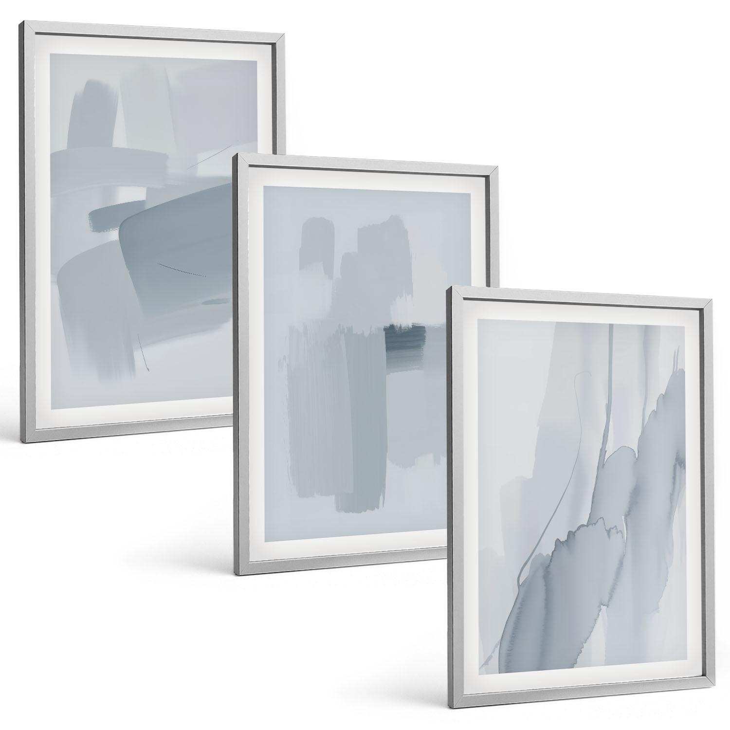 BILDER SET 3er Set - 40x60 cm Silberner Rahmen - Abstrakte Aquarellkunst - Silberfarben, Kunststoff (40/60cm) - TULUP