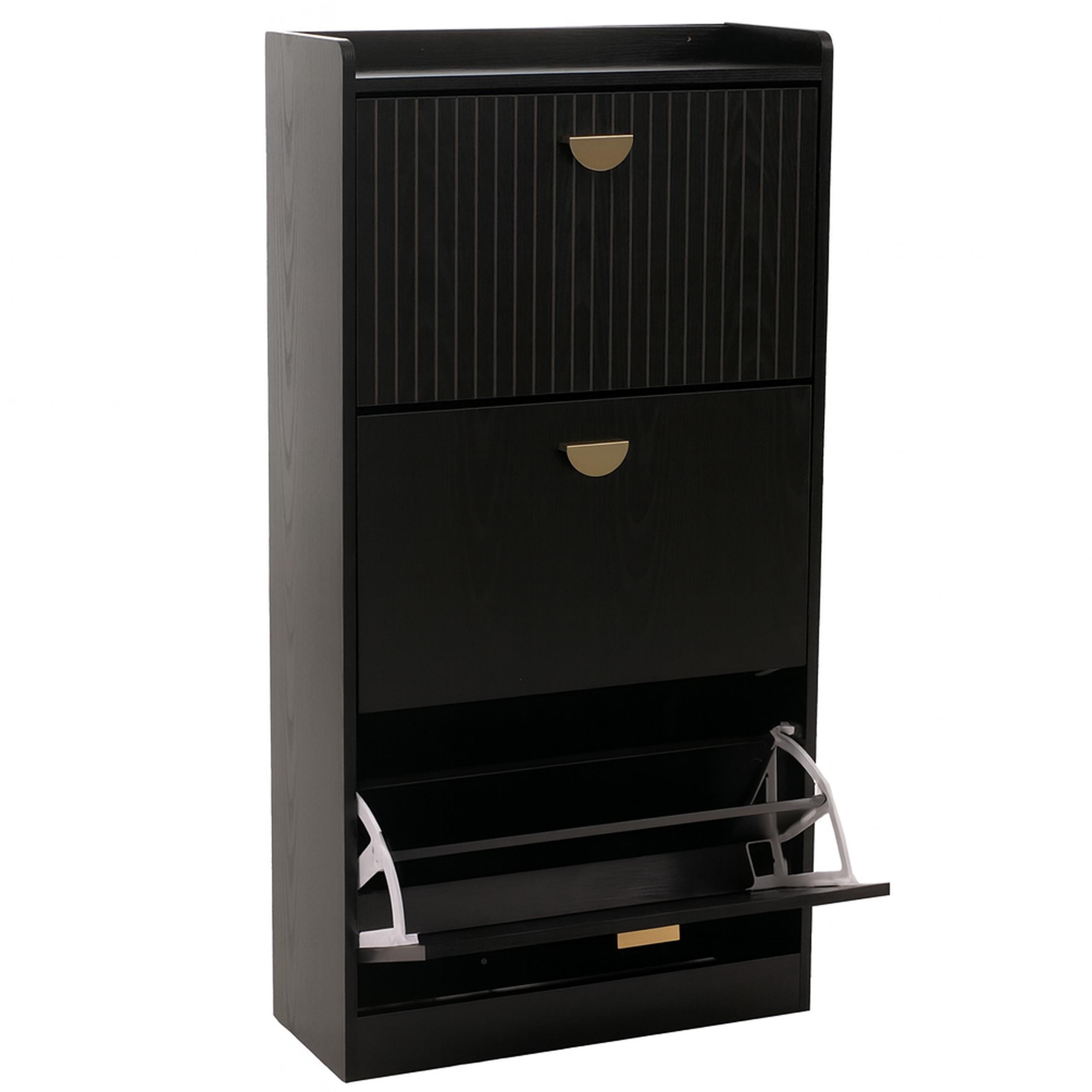SCHUHSCHRANK 3 KLAPPEN Schwarz - Schwarz, Holzwerkstoff (60/117/24cm) - MCW
