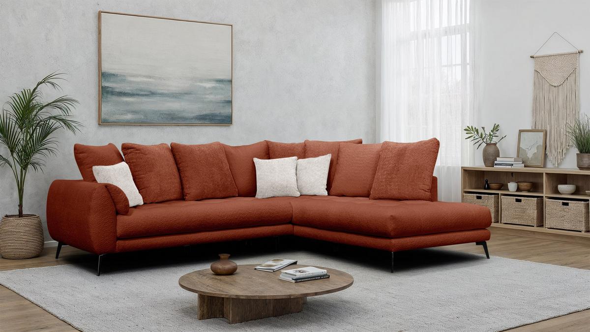 ECKSOFA CALME 5-Sitzer, dunkelorange - Dunkelorange/Schwarz, Holz/Textil (294/229cm) - Wozimo
