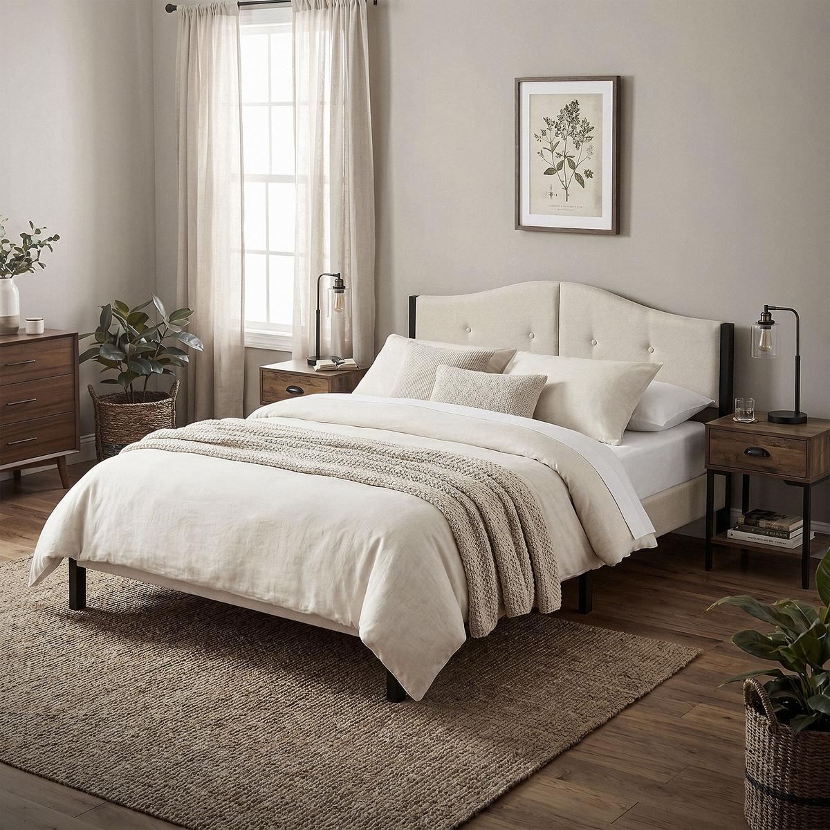 POLSTERBETT 140x200 cm Beige mit Lattenrostund Leinenstoff - Beige, Holzwerkstoff/Textil (140/200cm) - ML-DESIGN