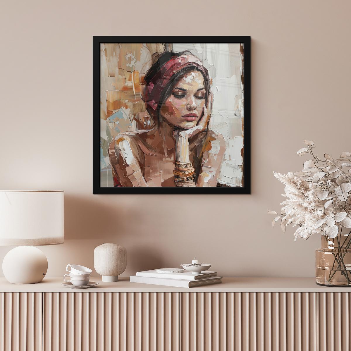 POSTER MIT RAHMENGERAHMTES BILD Frau - Lackierung - Porträt - Modern 40x40 cm - Altrosa, Papier (40/40cm) - MuchoWow