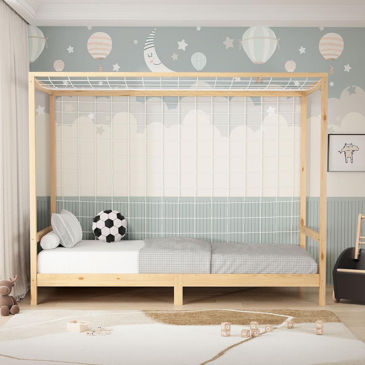 KINDERBETT Fußballtor 90x200 cm Natur - Hellbraun, Holz (90/200cm) - ML-DESIGN