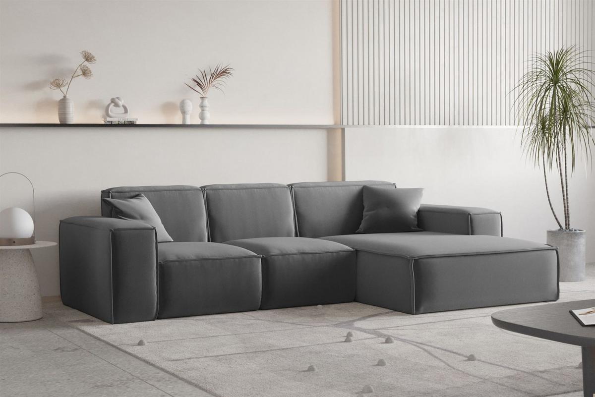 ECKSOFA Ottom Celes Premium Opera Velvet - Dunkelgrau, Holzwerkstoff/Textil (266/165cm) - Fun Möbel