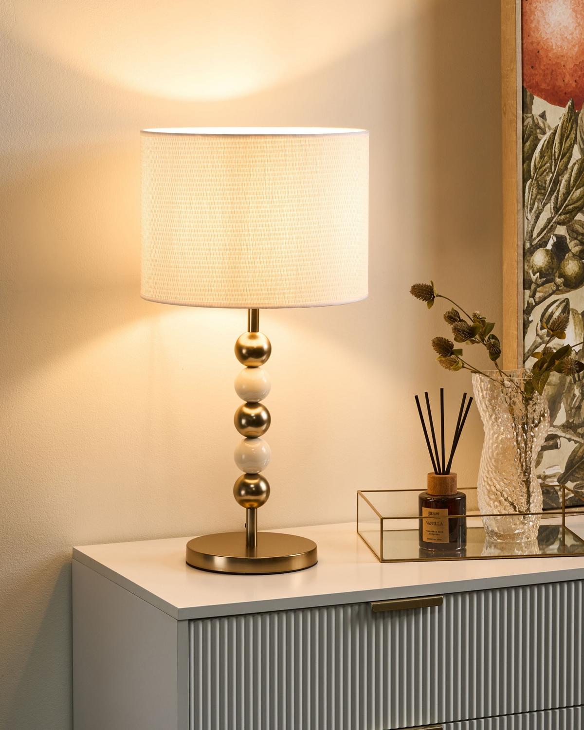 TISCHLAMPE Metall Messing/Beige Loky - Beige/Goldfarben, Textil (30/30/58cm) - Beliani