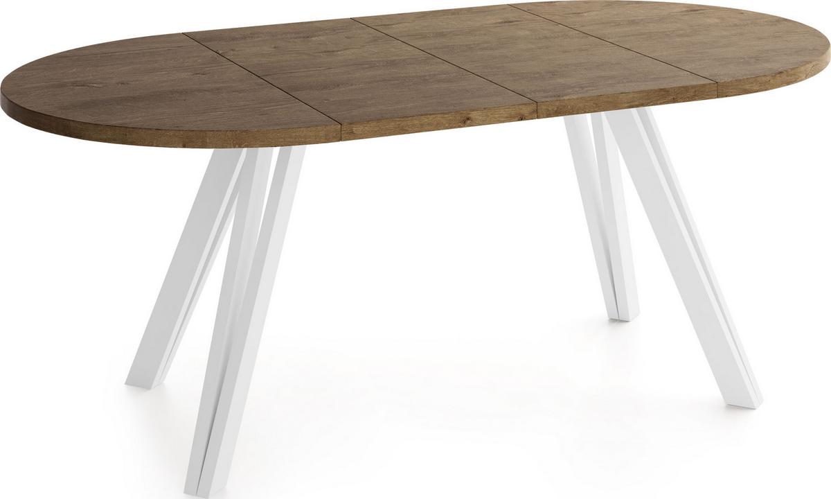 ESSTISCH Ravero runder ausziehbarer, Eiche Braun Rustikal 100-180/100/77 cm - Alteiche/Weiß, Holz/Holzwerkstoff (100/180/76.5cm) - WFL GROUP