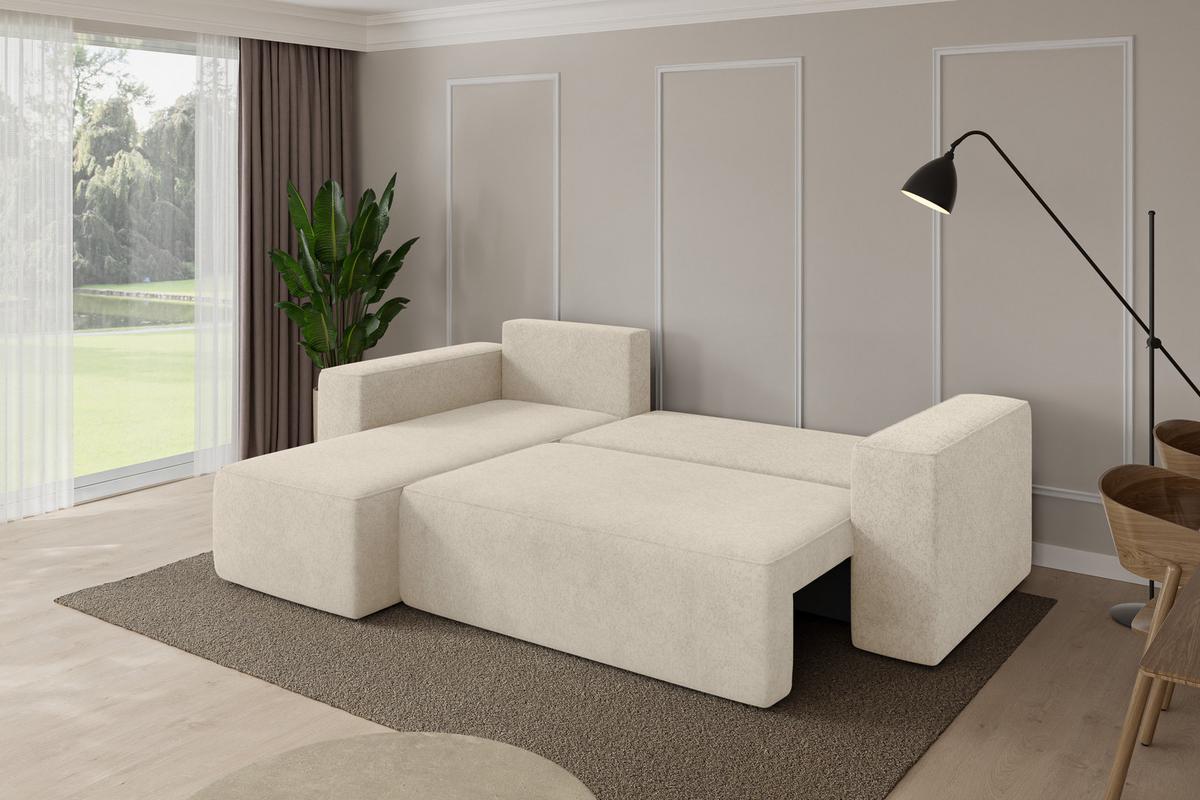 ECKSOFA mit Schlaffunktion Ottomane Links SENO-L 249x139x85 Creme Velours - Creme/Schwarz, Holzwerkstoff/Kunststoff (249/139cm) - ALTDECOR