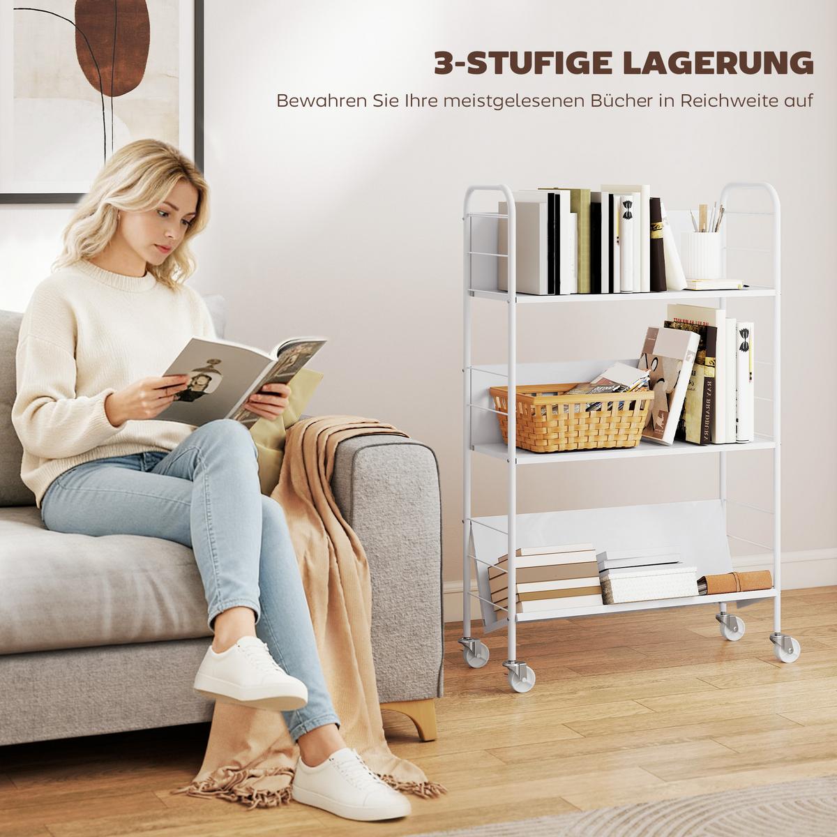 BÜCHERREGAL Metall Kunststoff Weiß - Weiß, Metall (26/108/69cm) - HOMCOM