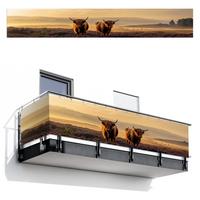BALKON-SICHTSCHUTZ Schottische Hochlandbewohner - Heide - Landschaft - Tiere Groß 500x80 cm - Cognac, Kunststoff (500/80cm) - MuchoWow