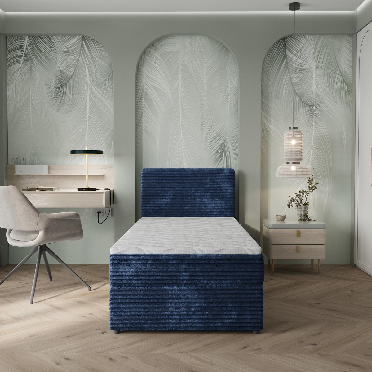 BOXBETT PISA 100 100x200 cm mit Matratze und Topper, H2+H3 - Blau - Blau, Holz (100/200cm) - MASSENO