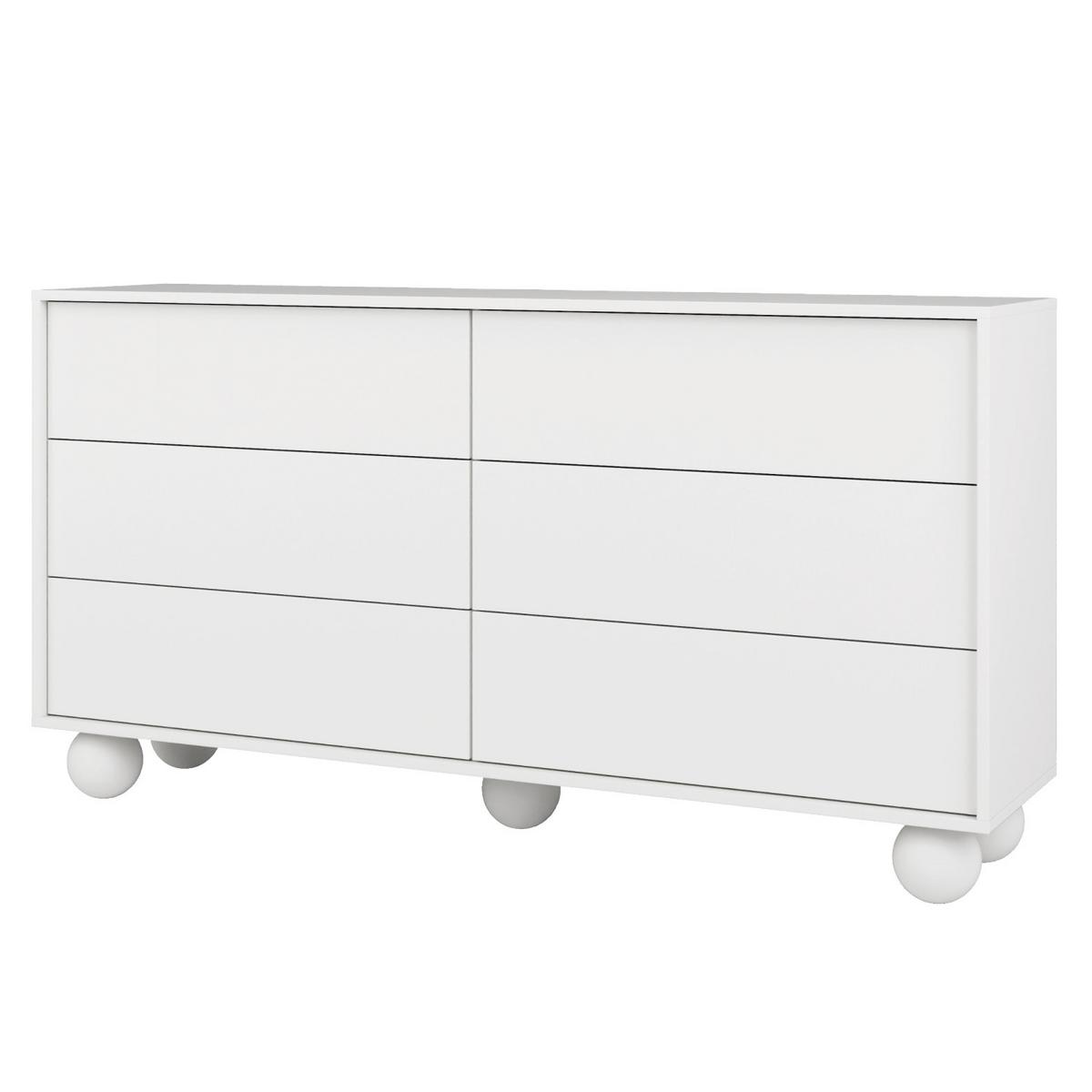 KOMMODE Adel mit 6 Schubladen und runden Füßen, 154 cm, Griffloss, Weiß - Weiß, Holzwerkstoff (154/81/38cm) - Beautysofa