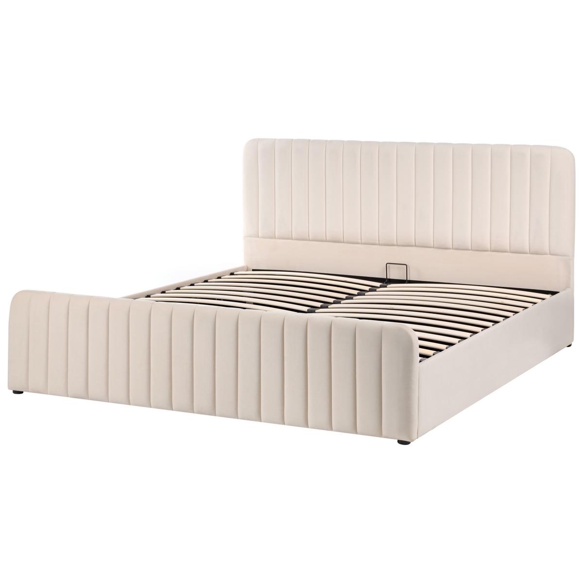 BETT mit Stauraum 180/200 Samtstoff Beige Lunan - Beige/Schwarz, Textil (180/200cm) - Beliani