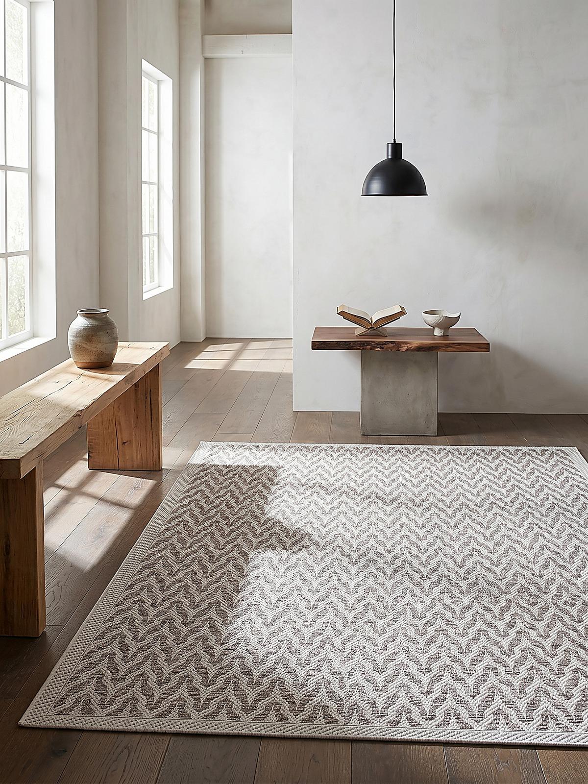 FLACHWEBTEPPICH Geometrisch ESERA Polypropylen Beige 120 x 160 cm - Beige, Textil (120/160cm) - KADIMA DESIGN