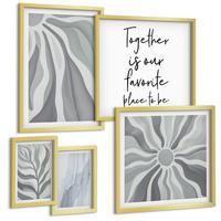 BILDER SET 5er Set - 50x50 cm & 20x30 cm & 40x60 cm Goldrahmen - Illustrationen mit floralen Pastellmustern - Goldfarben, Kunststoff (40/60cm) - TULUP