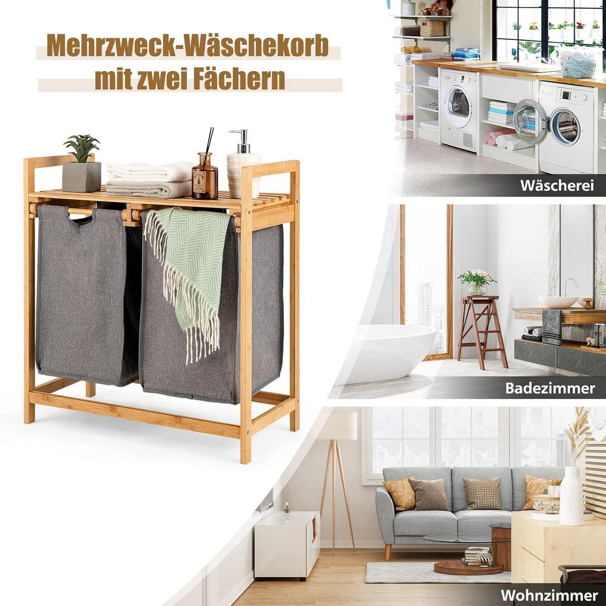 WASCHEKORB Holz - Apfelbaumfarben, Naturmaterialen (33/64/73cm) - COSTWAY