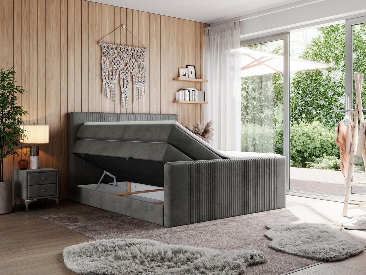BOXSPRINGBETT KING DOREN 160/200 Dunkelgrau Velvet - H3 - Dunkelgrau, Holz/Textil (160/200cm) - MKS