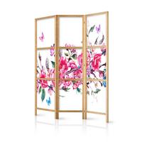 PARAVENT Japanischer 3-tlg 135x172 cm Bunte Blumen - Rosa, Holz/Textil (135/172/3cm) - Muralo