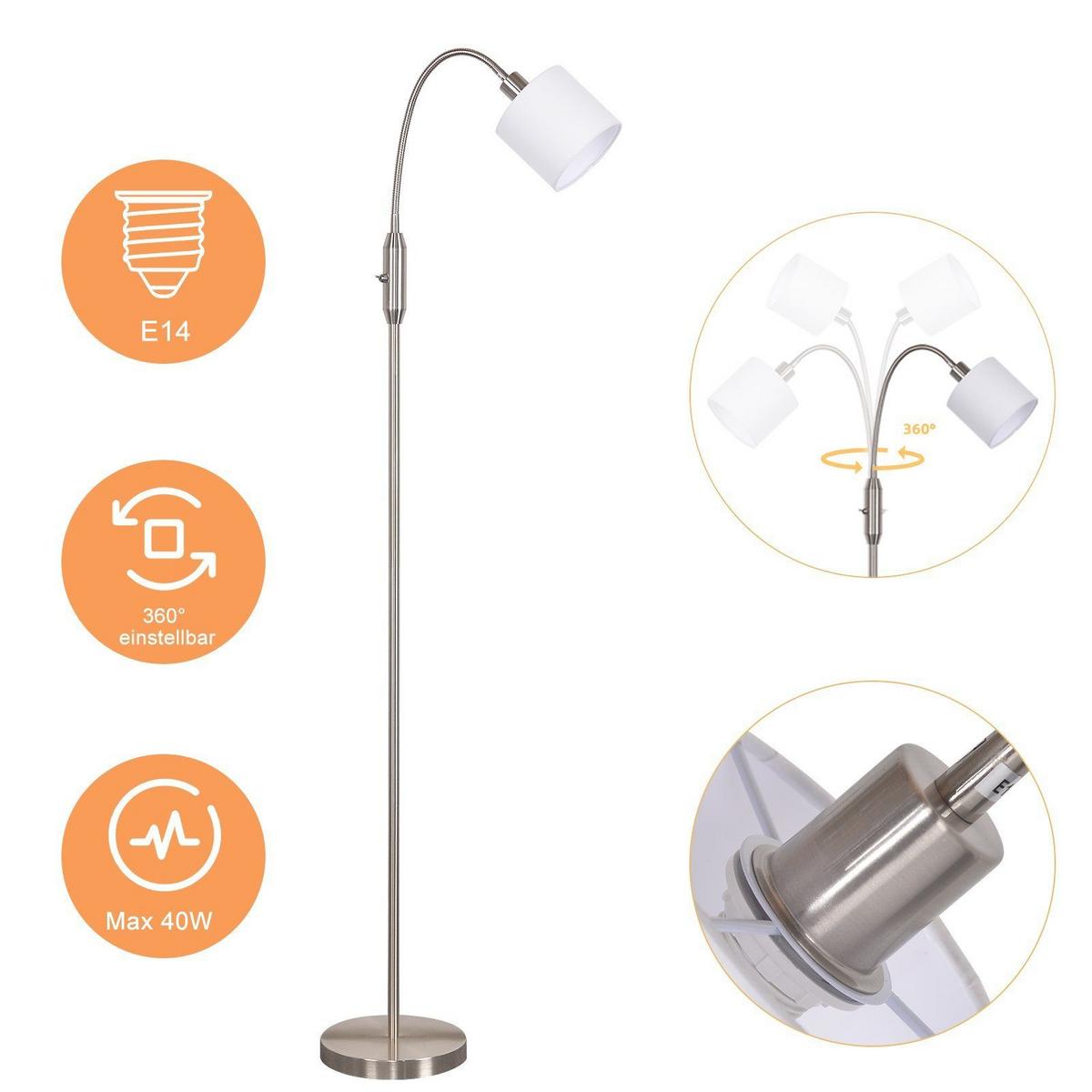 STEHLEUCHTE Hannover 20/20/163 cm - Silberfarben, Metall (30/25/144cm) - Nettlife