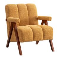 SESSEL aus bouclé und eichenholz, moderner akzentstuhl - Gelb, Holz (77/77/68.5cm) - Urban Meuble