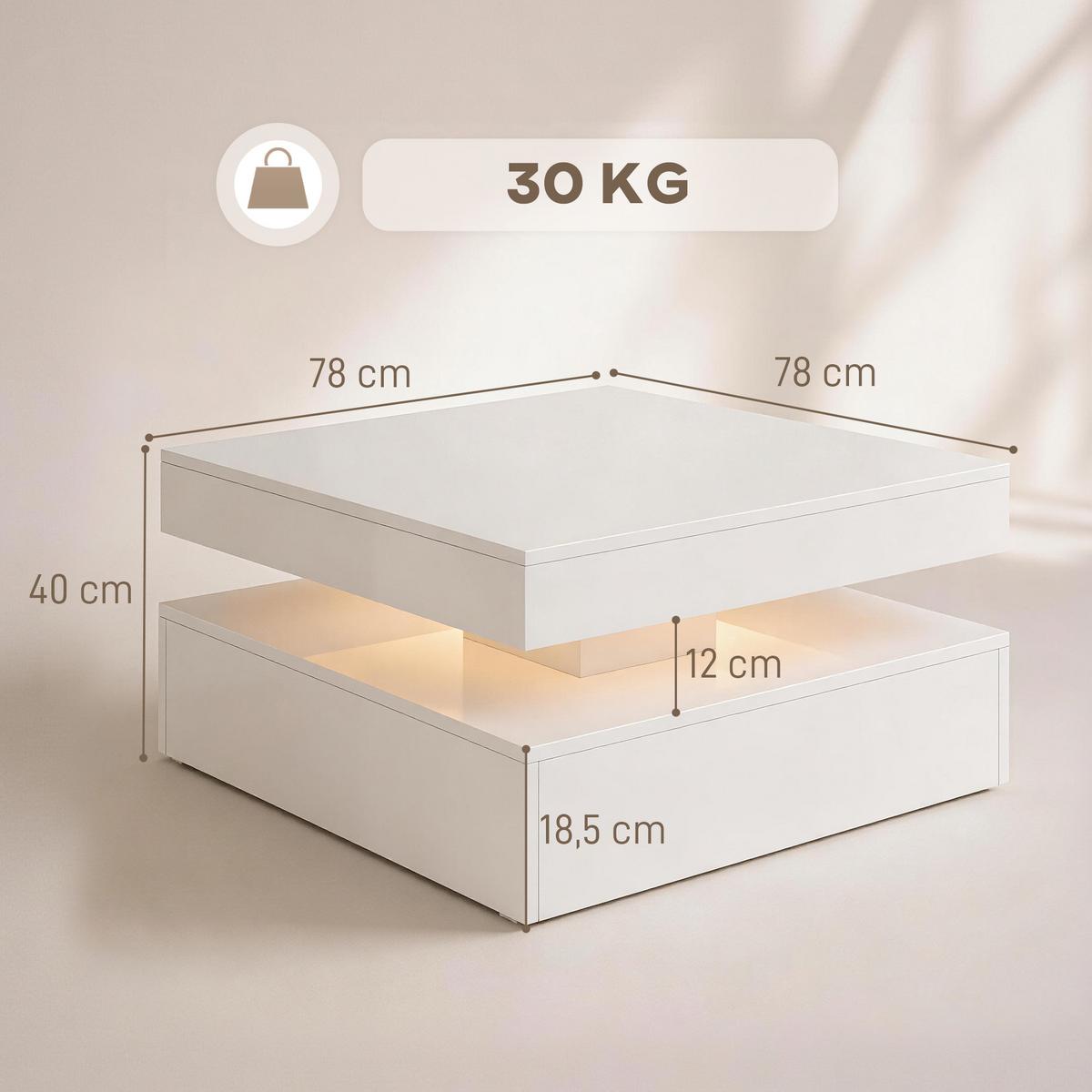 COUCHTISCH MDF Weiß - Weiß Hochglanz, Holzwerkstoff (78/78/40cm) - HOMCOM