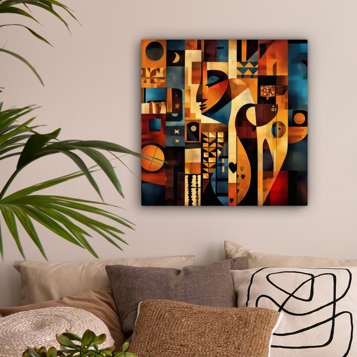 LEINWANDBILD Figuren - Abstrakt - Symbole Wandbild Wohnzimmer 50x50 cm - Terracotta, Textil (50/50cm) - MuchoWow