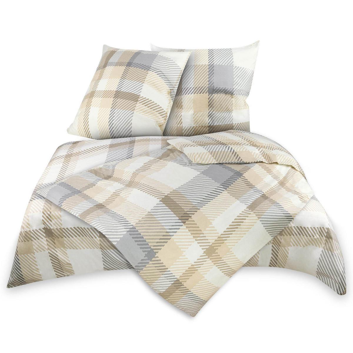 BETTWÄSCHE Mira Biber 155x220cm Beige 4tlg - Beige, Textil (155/220cm)