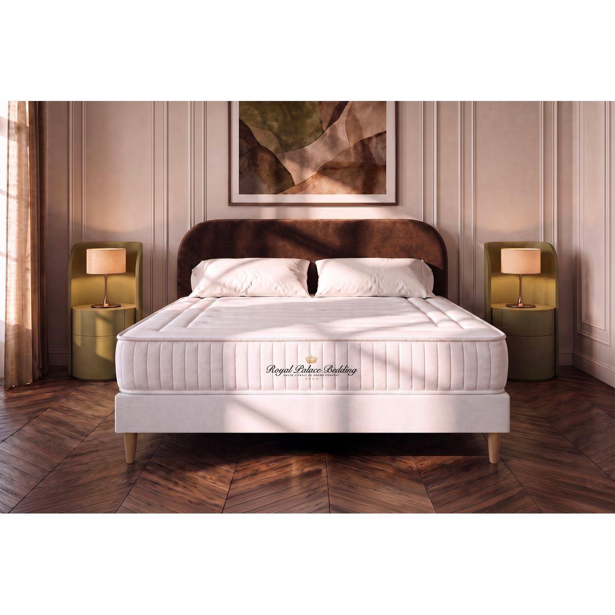 BETT Nottingham Memory-Schaum 90 x 200 cm h3 - Kit Bettgestell Weiß - Beige/Weiß, Karton/Holz (90/200cm) - ROYAL PALACE BEDDING