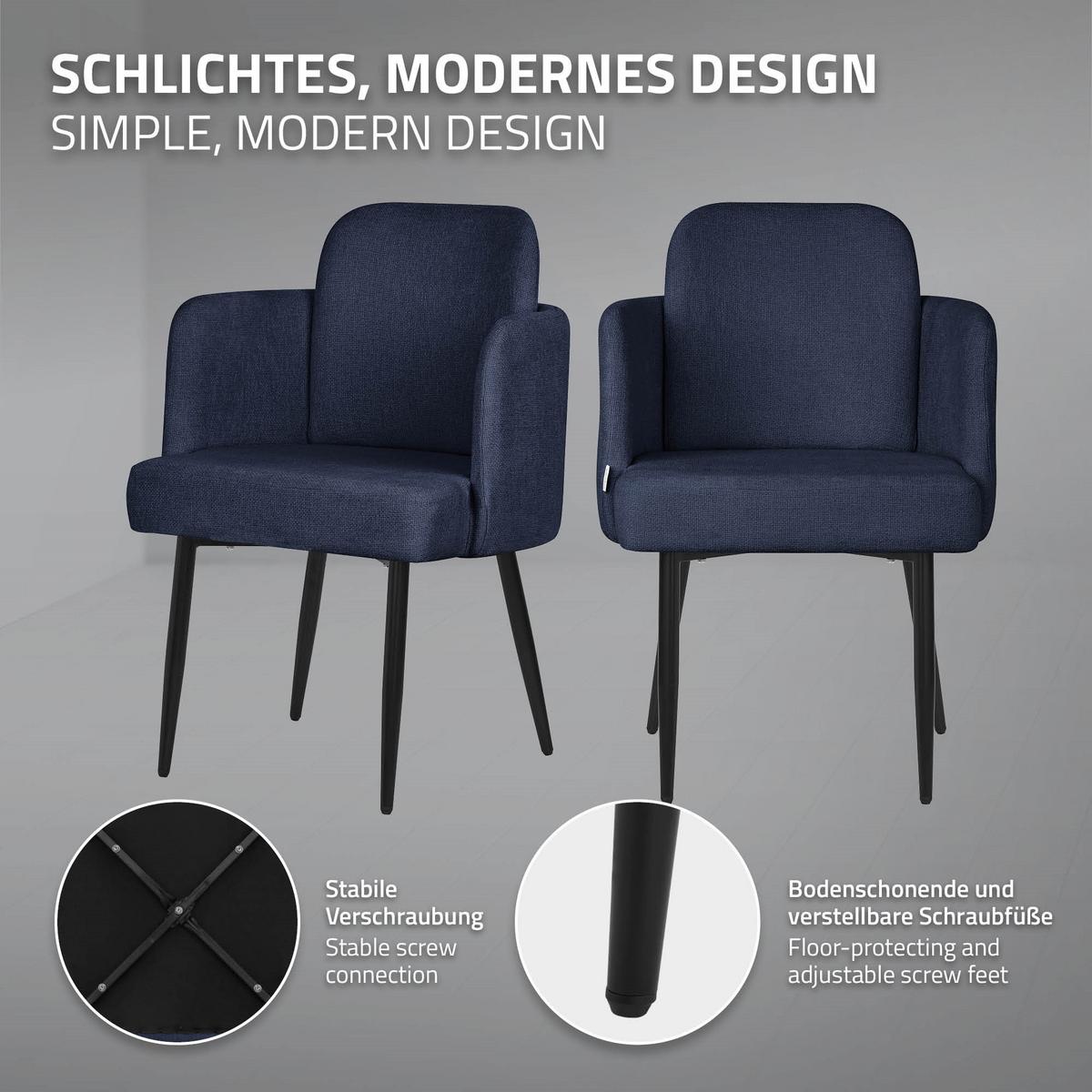ESSZIMMERSTÜHLE 2er Set Dunkelblau mit Stoffbezug Rattan Optik - Schwarz/Dunkelblau, Textil/Metall (59/86/59cm) - ML-DESIGN