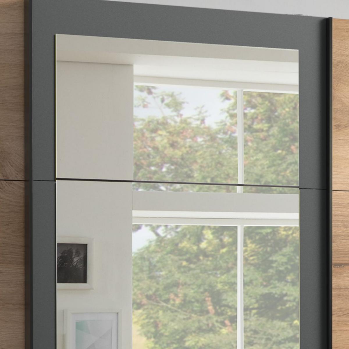 SCHWEBETÜRENSCHRANK 3-türig B270/H208/64 cm in Eiche Dekor mit Absetzungen in Grafit, Spiegel & Schubladen, Kleiderschrank inkl. Vollausst. / 22503 - Blau/Eichefarben, Holzwerkstoff/Metall (270/208/64cm) - luma-home