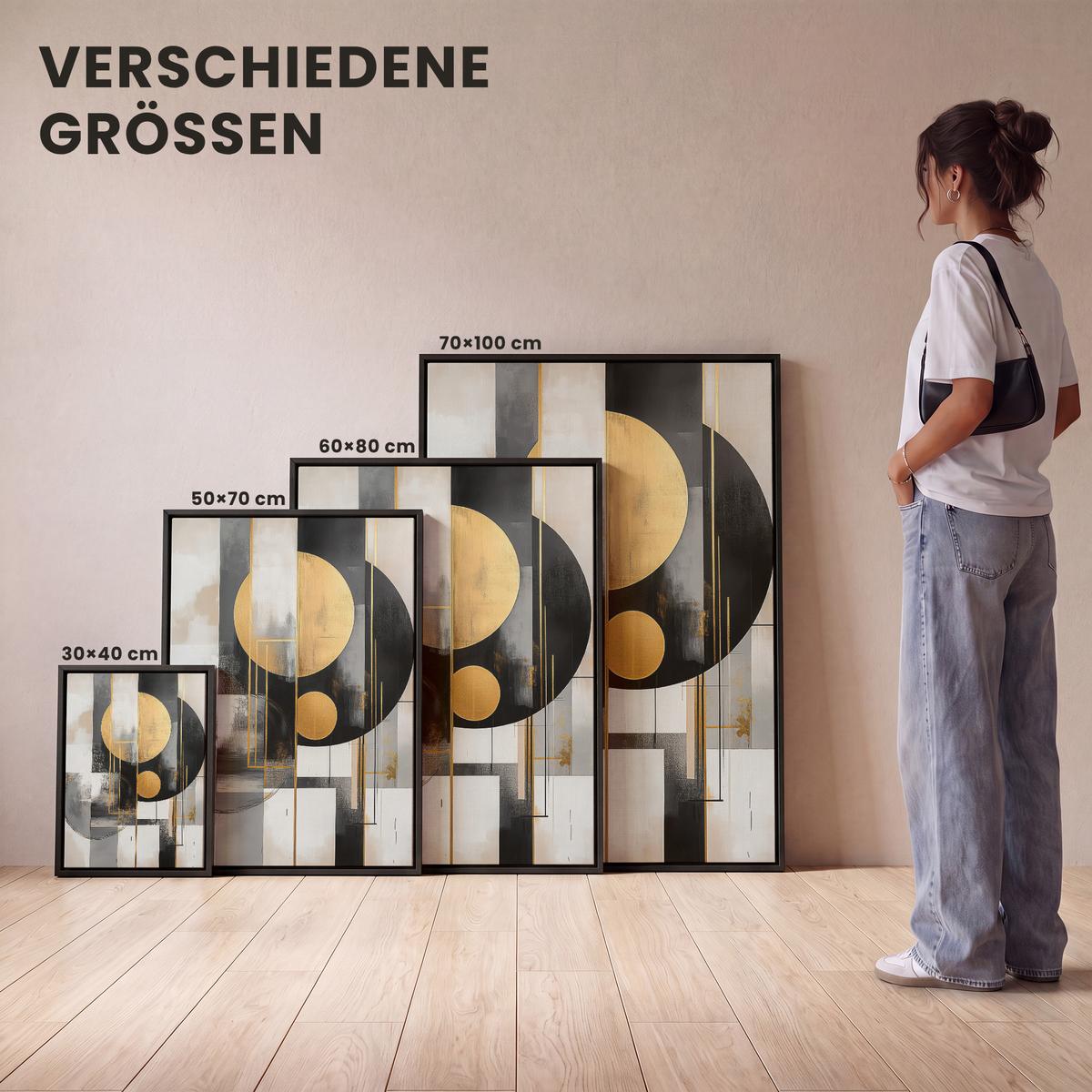 LEINWAND Bilder mit Rahmen - Abstrakt - Gold - Silber - Formen - Ästhetisch - Modern - 30x40 - Goldfarben, Textil (30/40cm) - MuchoWow