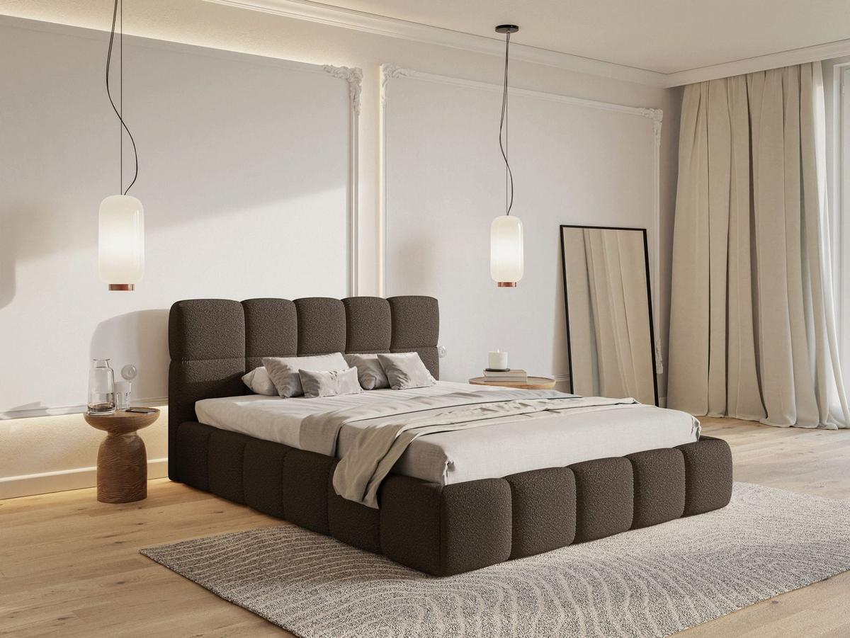 POLSTERBETT Cloudy Braun Bouclé, Bettkasten & Lattenrost, 120x200 cm - Schwarz/Braun, Kunststoff/Textil (120/200cm) - Selsey