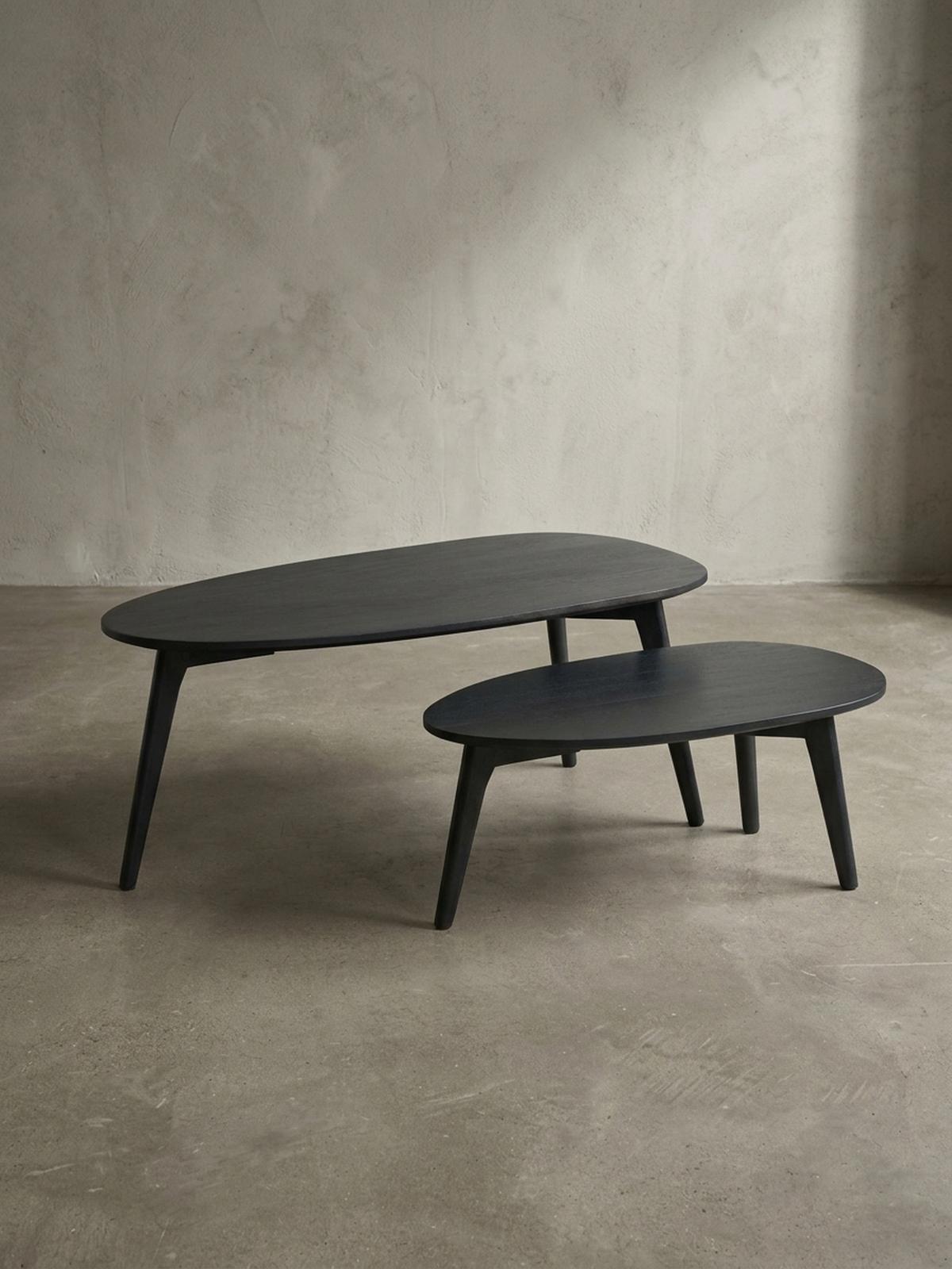 COUCHTISCH 2er Set Massivholz Nierenform Retro Handgefertigt, Schwarz 100x50x42 cm - Schwarz, Holz (50/100/42cm) - KADIMA DESIGN