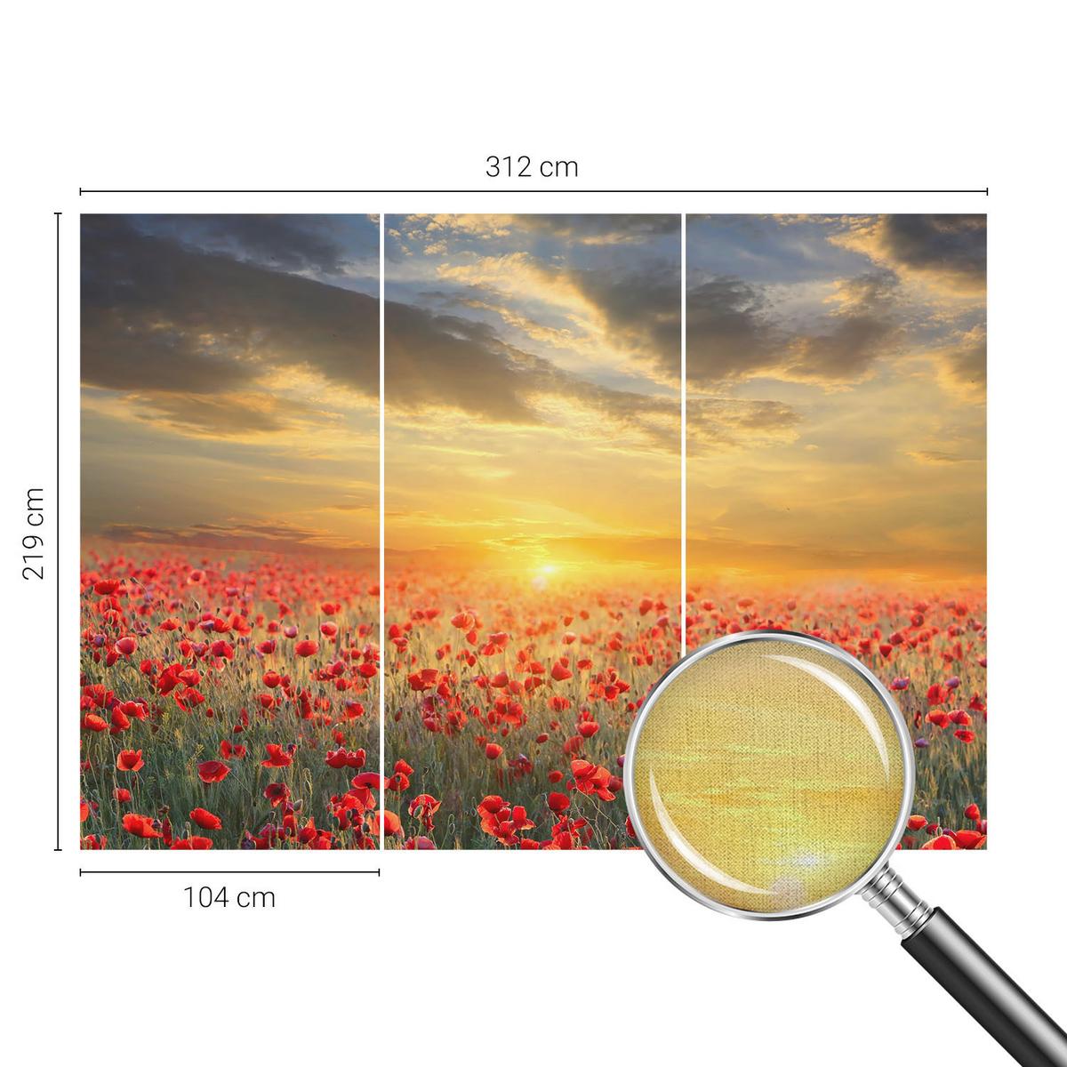 FOTOTAPETE 312x219 cm - Mohnfeld - Rot, Textil (312/219cm) - Wallfluent