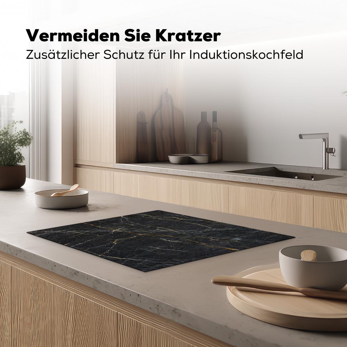 HERDABDECKPLATTE Marmor - Schwarz - Gold - Grau - Marmorstruktur Herdabdeckung Induktionsfeld 65x52 cm - Goldfarben, Kunststoff (65/52/0.2cm) - MuchoWow