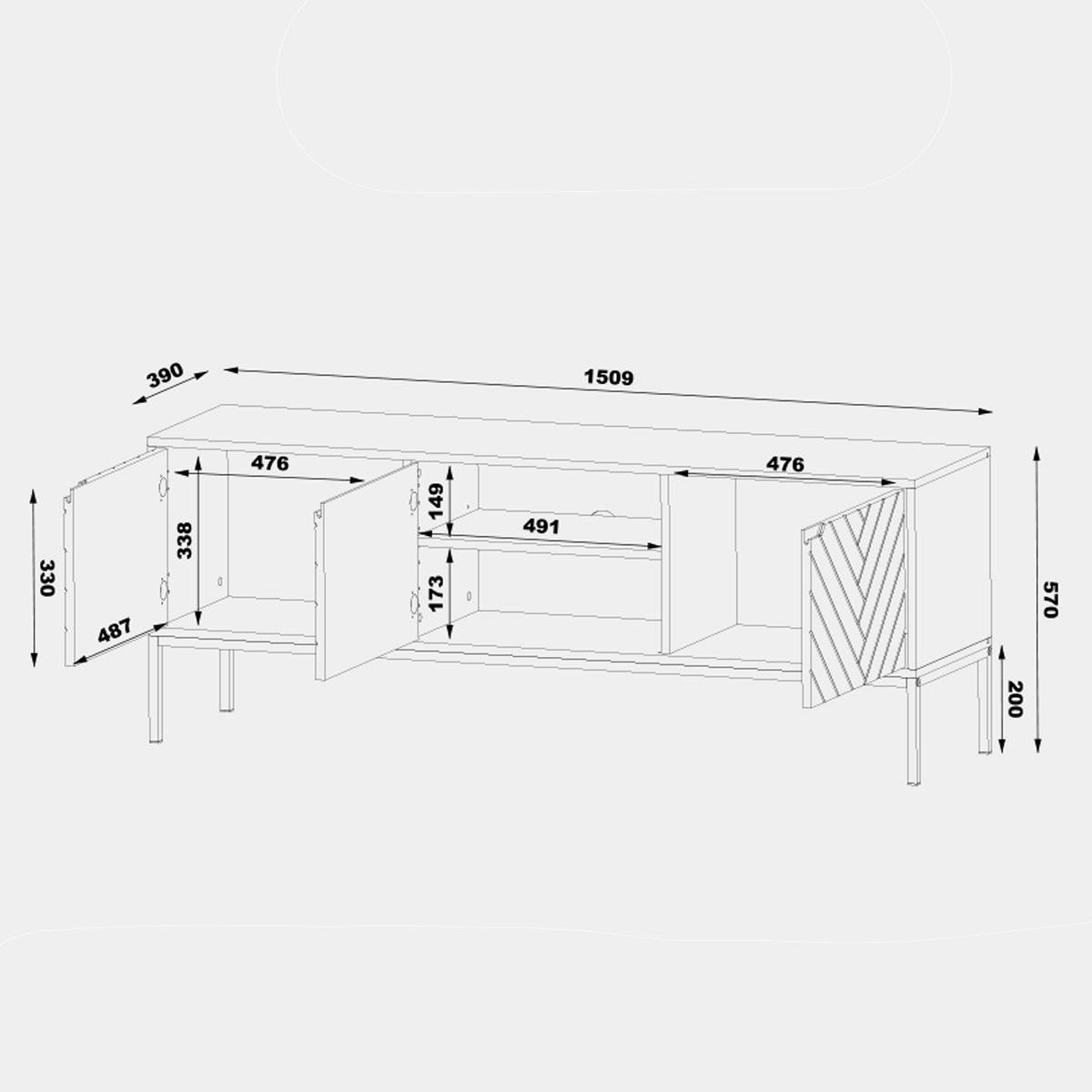TV-MÖBEL Daria Schwarz - Schwarz, Holzwerkstoff (151/77/39cm) - Petits-meubles