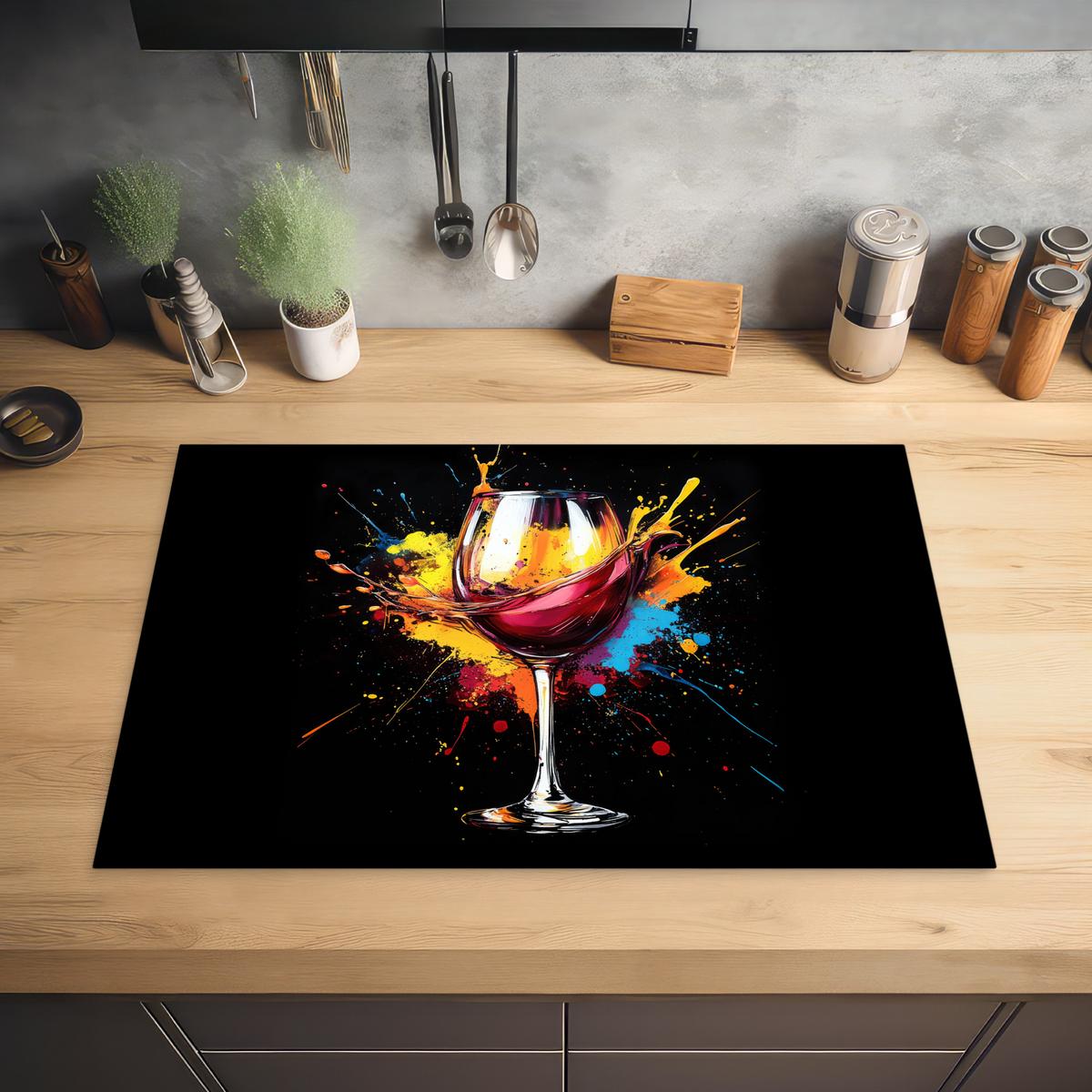 HERDABDECKPLATTE Wein - Glas - Graffiti - Getränk - Rot - Farbe Induktionsmatte 77x51 cm - Weinrot, Kunststoff (77/51/0.2cm) - MuchoWow