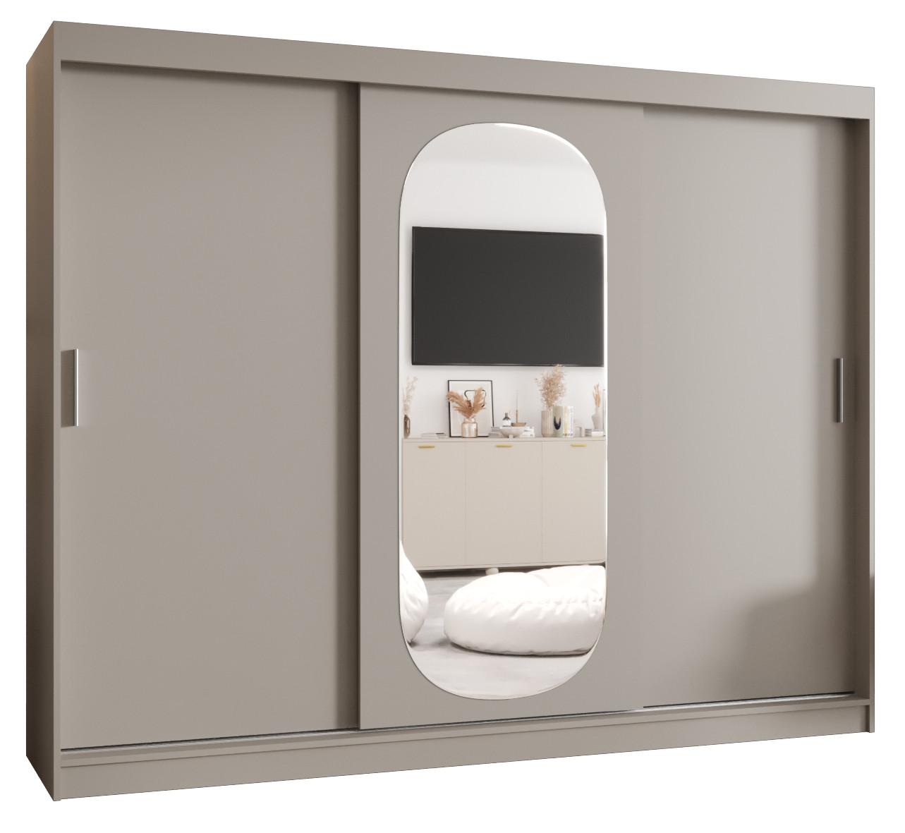 SCHIEBETÜRENSCHRANK mit Spiegel ROYAL 200/250/62 3-türig - Kaschmir/Silberfarben, Holz (250/62/250cm) - MÖBEL KRYSPOL