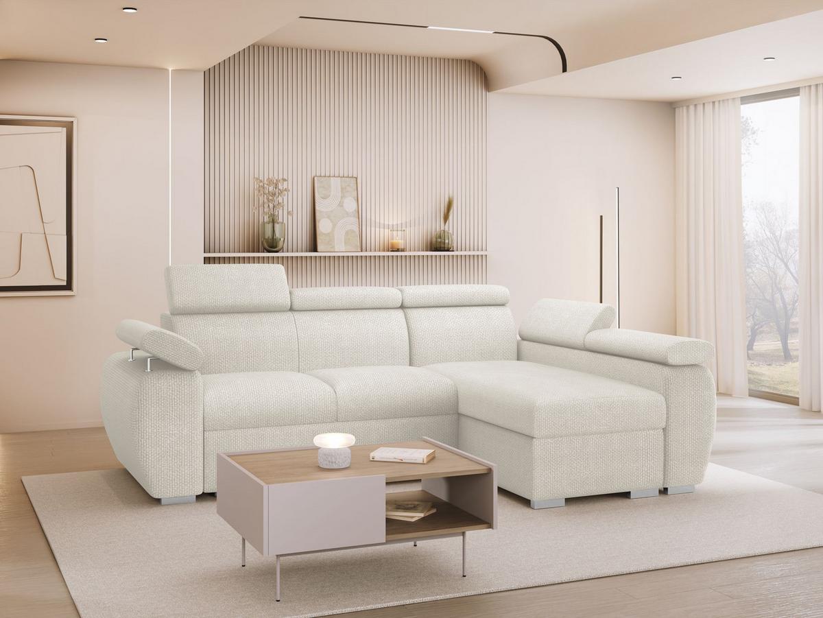 ECKSOFA Boston Mini, Seite: Rechts - 2R+LC - Chromfarben/Creme, Holz/Textil (255/170cm) - MIRJAN24