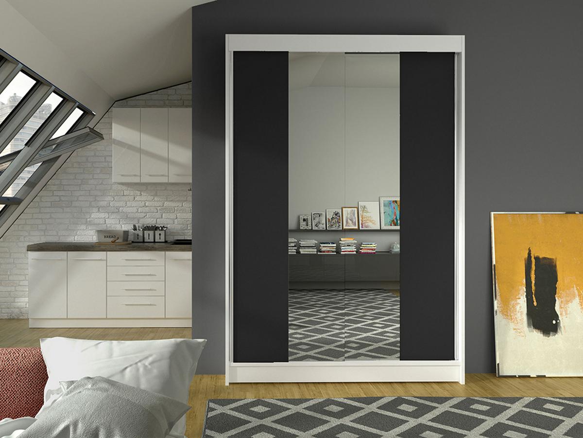 SCHWEBETÜRENSCHRANK Lino II - Schwarz/Weiß, Holzwerkstoff/Metall (120/200/58cm) - MIRJAN24