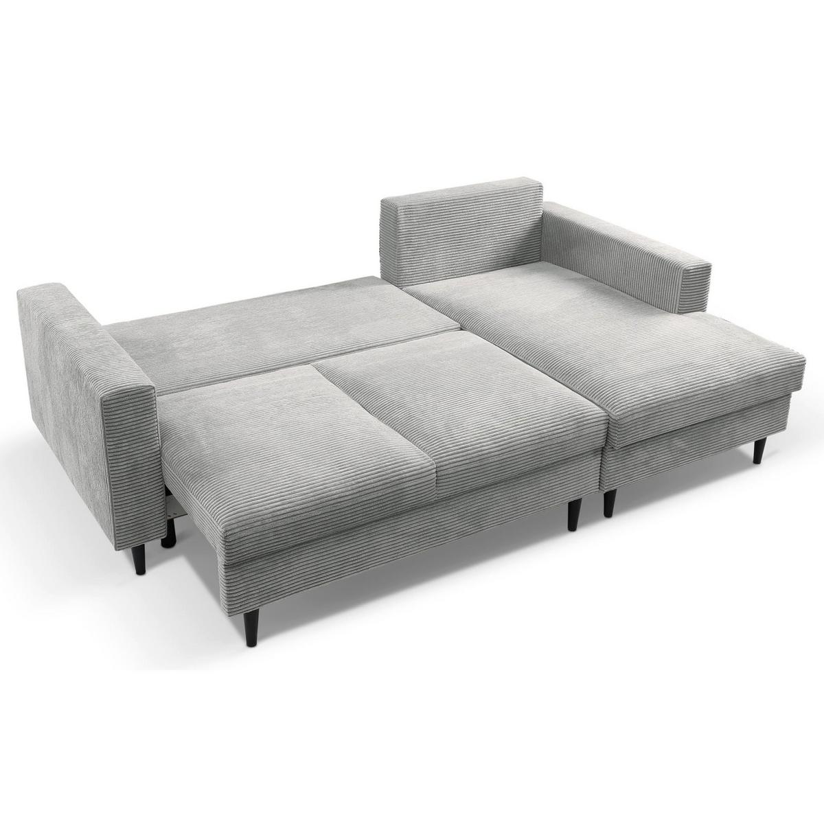 ECKSOFA Nalika Hellgrau mit Cordbezug - Hellgrau/Schwarz, Holz/Textil (143/230cm) - Selsey