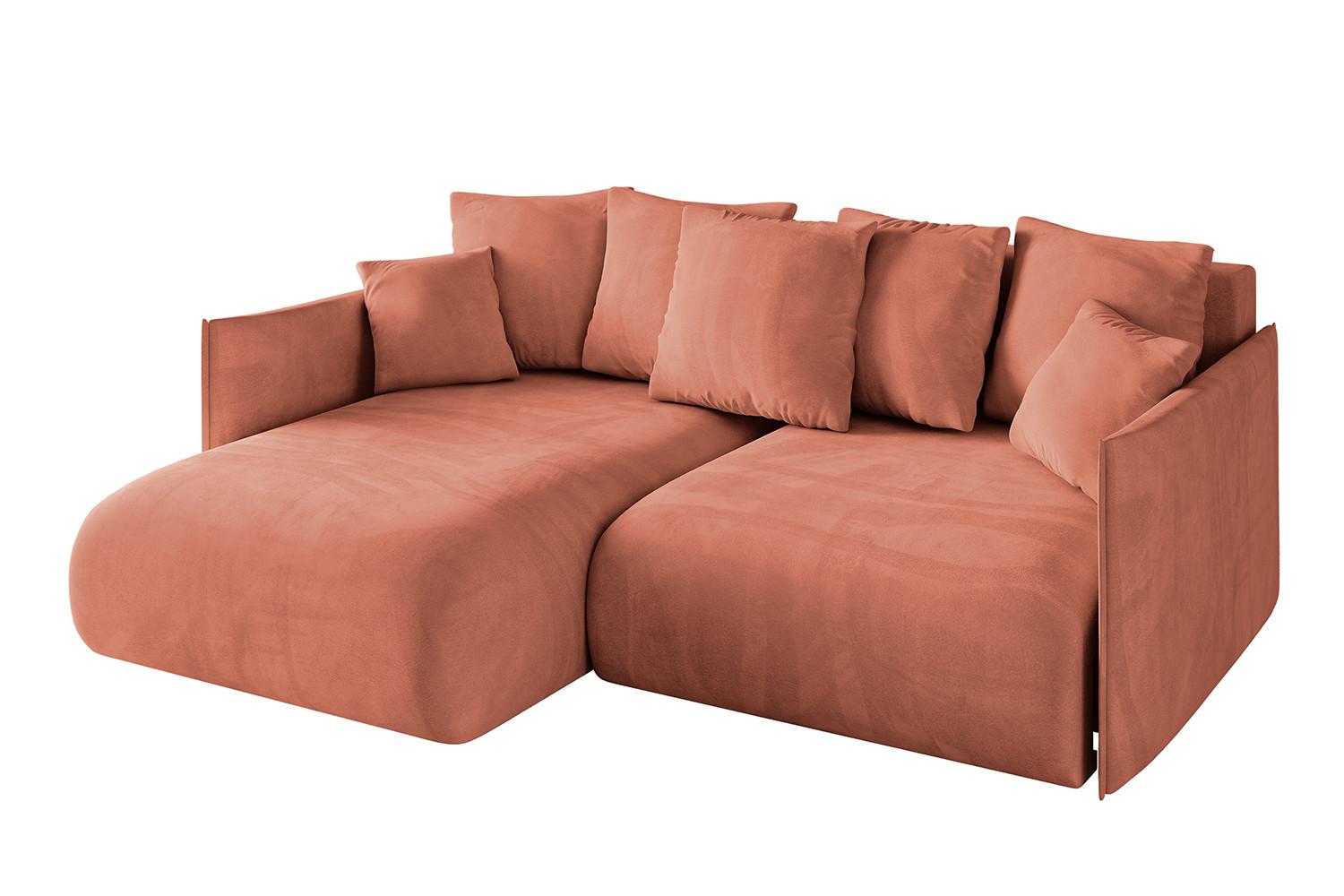 ECKSOFA Ottomane links ONESK-L 216x177x72 Apricot Velours - Koralle, Holzwerkstoff/Kunststoff (216/177cm) - ALTDECOR
