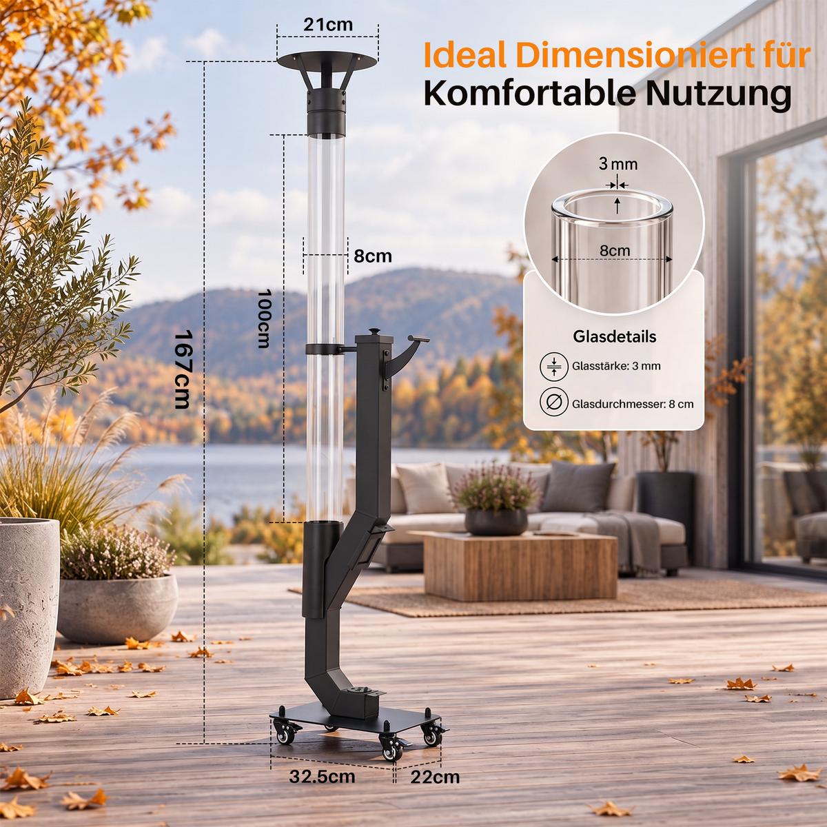 TERRASSENHEIZER Vexnal 32.5/21/167 cm - Schwarz, Glas/Metall (21/167/32.5cm) - ZMH