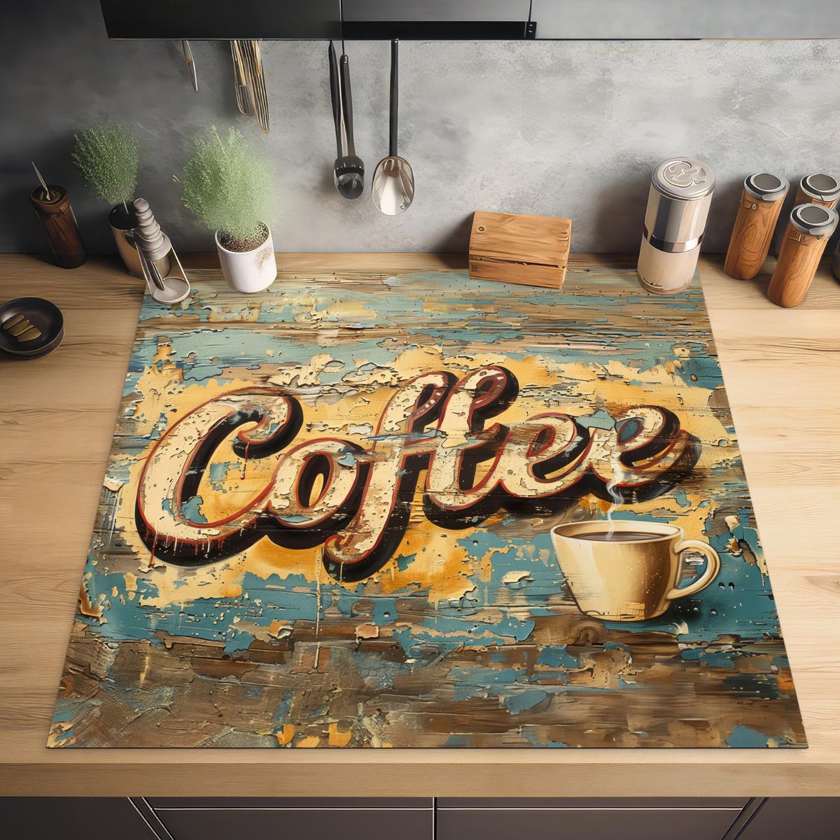 HERDABDECKPLATTE Kaffee - Vintage - Braun - Tasse Induktionsmatte 78x78 cm - Teakfarben, Kunststoff (78/78/0.2cm) - MuchoWow