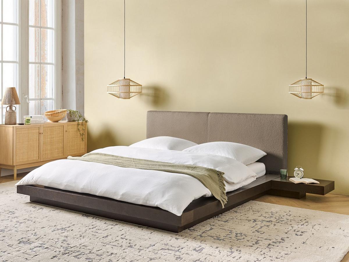 BETT mit Lattenrost 160/200 cm MDF-Platte Dunkelbraun Zen - Dunkelbraun, Holz (160/200cm) - Beliani