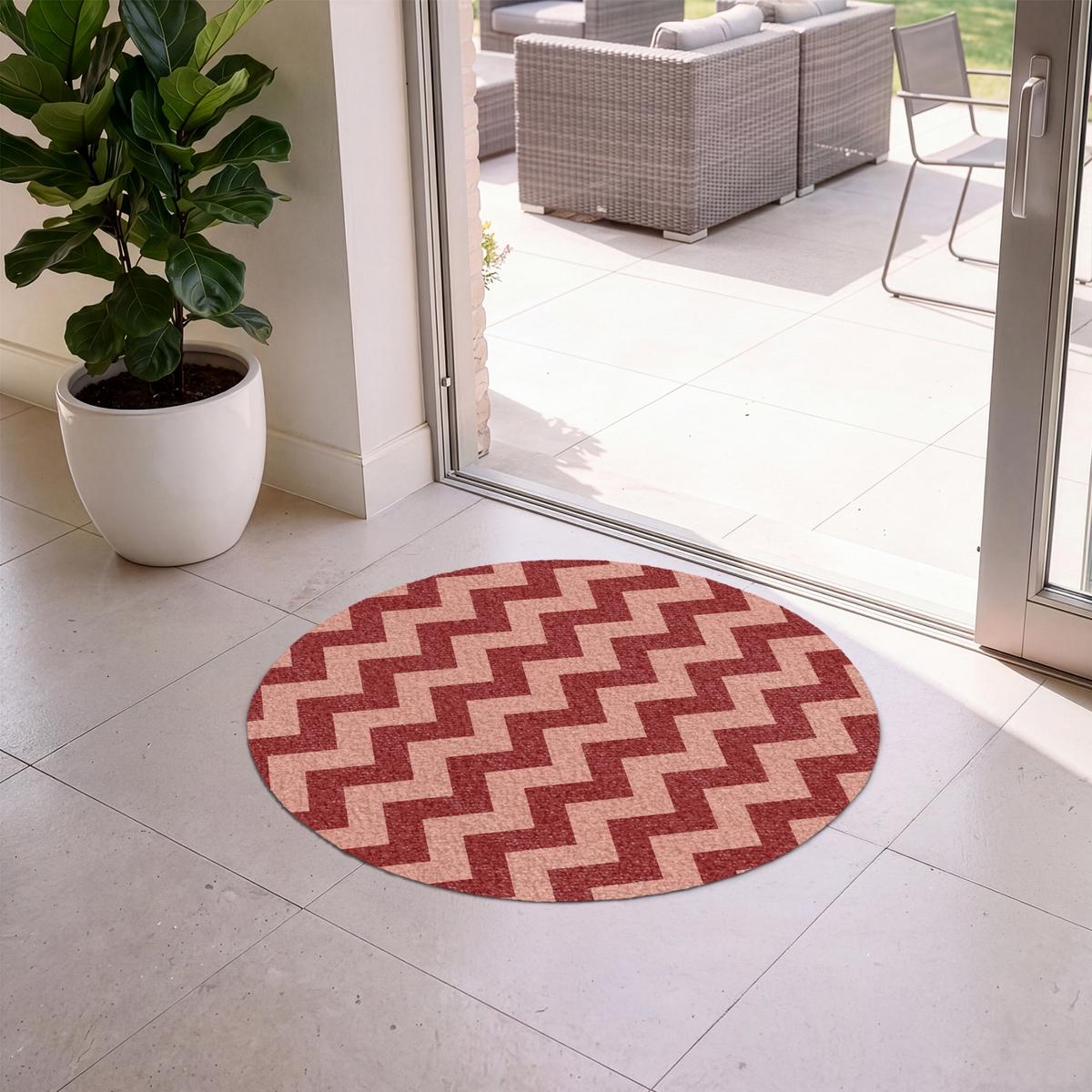 FUSSMATTE Zickzack - Streifen - Muster - Rot Schmutzfänger 90x90 cm - Bordeaux, Kunststoff (90/0.4cm) - MuchoWow