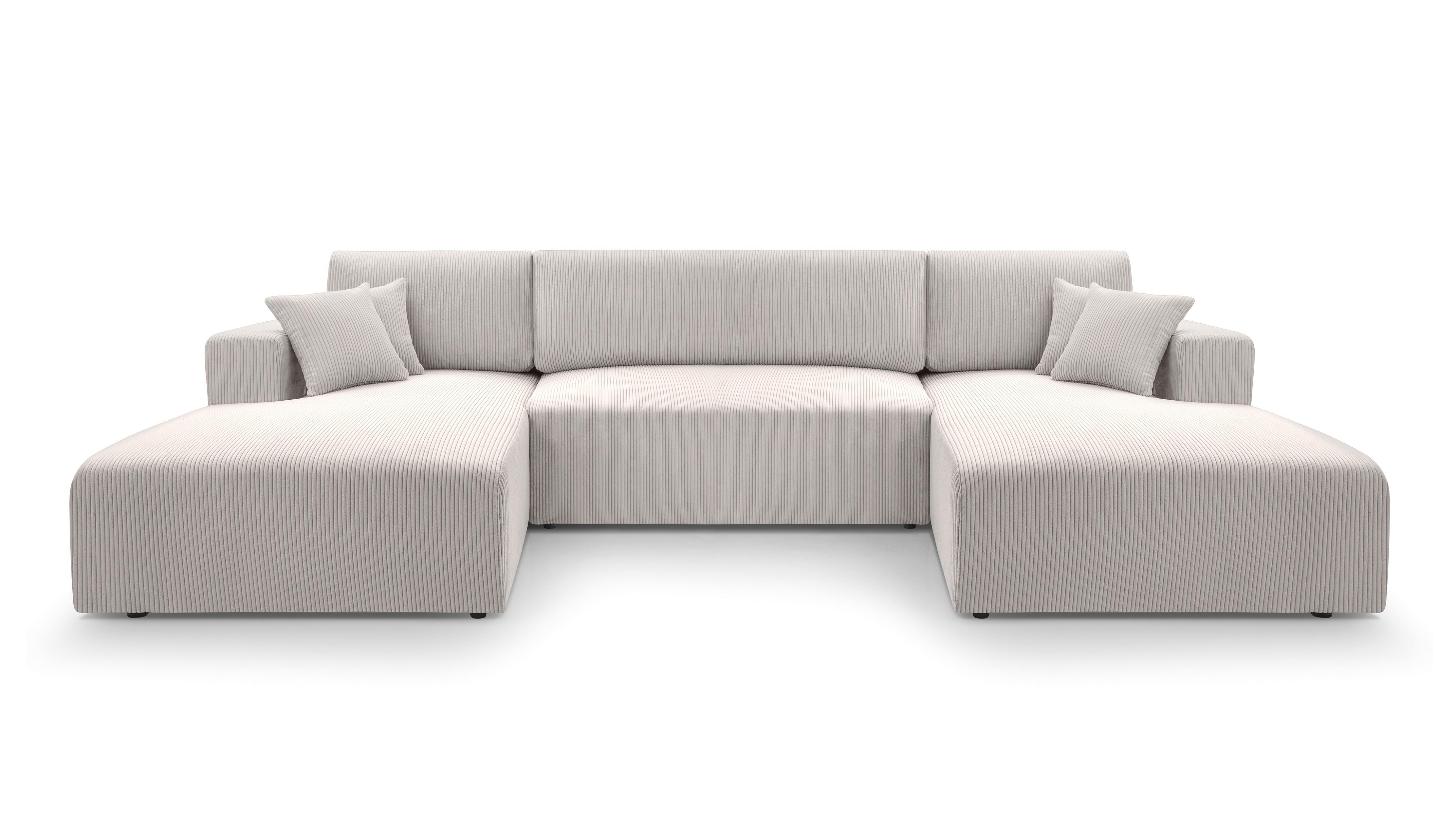 WOHNLANDSCHAFT Catea Weiß 364/145/85 cm mit Schlaffunktion - Creme/Schwarz, Kunststoff/Textil (364/84/145cm) - AX Living